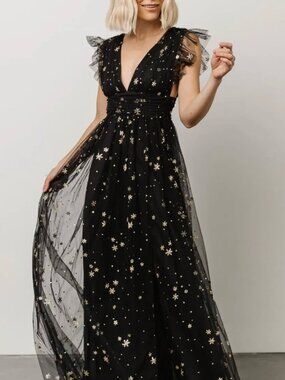 Baltic Born Nova Shimmer Maxi Dress – Black/Gold - Size M